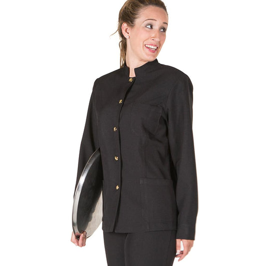 CHAQUETA MUJER MAO NEGRA BOTON DORADO